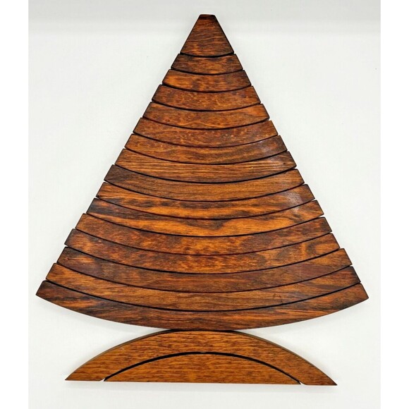 Vintage Handcrafted MCM Tabletop Christmas Tree Wooden Ladder Rotating Limbs EUC - Picture 2 of 14